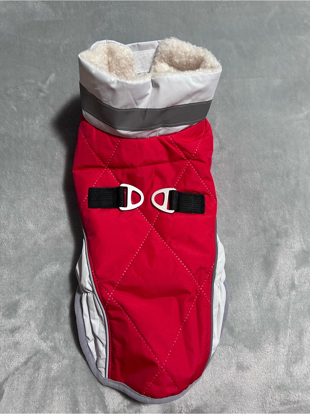 Red Quilted Dog Winter Coat with Reflective Trim